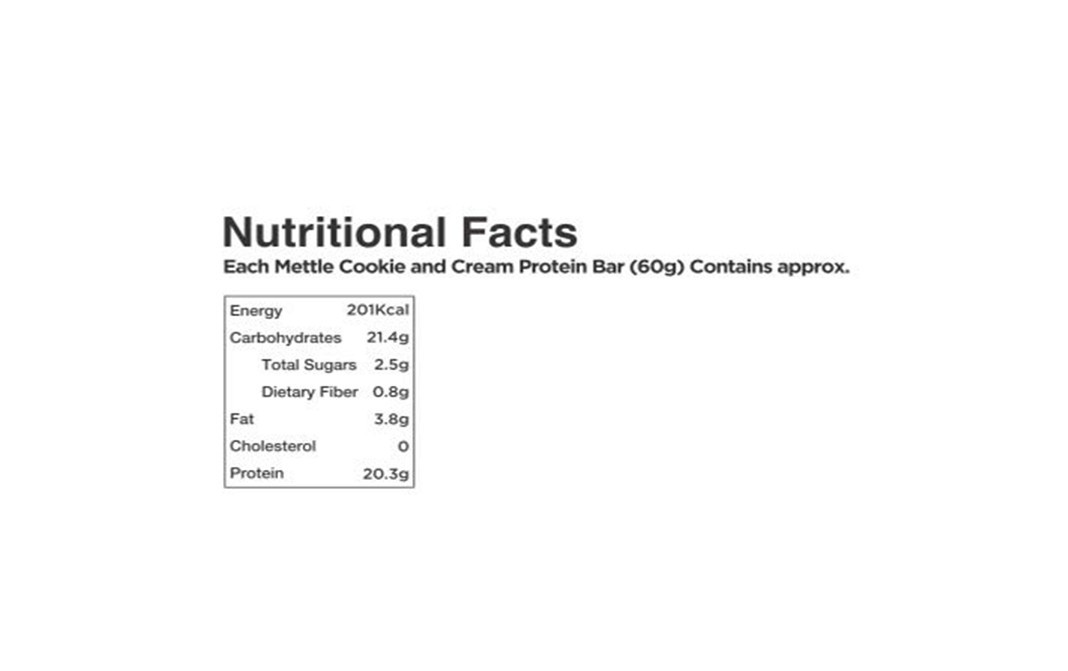 Mettle Cookie And Cream Protein Bar   Pack  60 grams